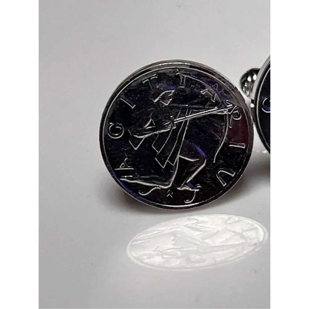 Vintage Sagittarius Sterling Silver Round Circle Cuff Links December Birthday